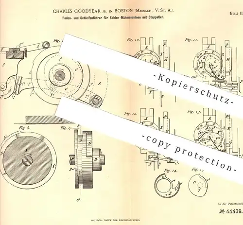 original Patent - Charles Goodyear Junior , Boston , USA , 1887 , Fadenführer für Sohlen - Nähmaschine | Schneider !!