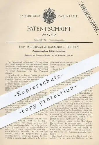 original Patent - Eschebach & Haussner , Dresden , 1888 , Zusammenlegbare Feldkochmaschine | Kochherd , Herd , Ofen !!