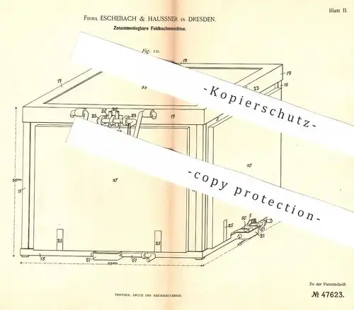 original Patent - Eschebach & Haussner , Dresden , 1888 , Zusammenlegbare Feldkochmaschine | Kochherd , Herd , Ofen !!