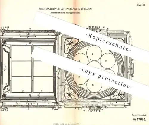 original Patent - Eschebach & Haussner , Dresden , 1888 , Zusammenlegbare Feldkochmaschine | Kochherd , Herd , Ofen !!