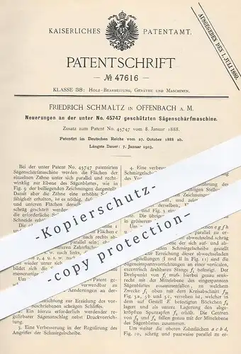 original Patent - Friedrich Schmaltz , Offenbach / Main 1888 , Sägenschärfmaschine | Sägen - Schärfmaschine | Holz Säge