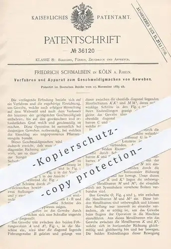 original Patent - Friedrich Schmalbein , Köln / Rhein , 1885 , Geschmeidigmachen von Gewebe | Weben , Weberei !!!