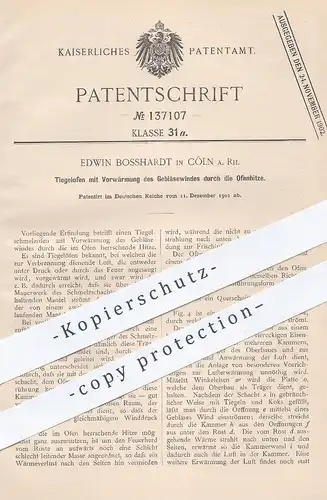 original Patent - Edwin Bosshardt , Köln / Rhein , 1901 , Tiegelofen mit Vorwärmung des Gebläsewindes | Ofen , Ofenbauer