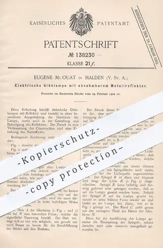 original Patent - Eugene Mc Ouat , Malden , USA , 1902 , Elektrische Glühlampe | Glühlicht , Lampe , Licht , Elektriker