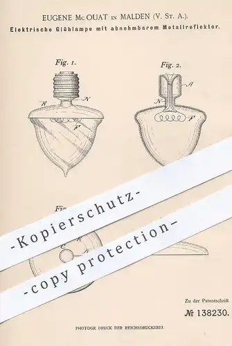 original Patent - Eugene Mc Ouat , Malden , USA , 1902 , Elektrische Glühlampe | Glühlicht , Lampe , Licht , Elektriker