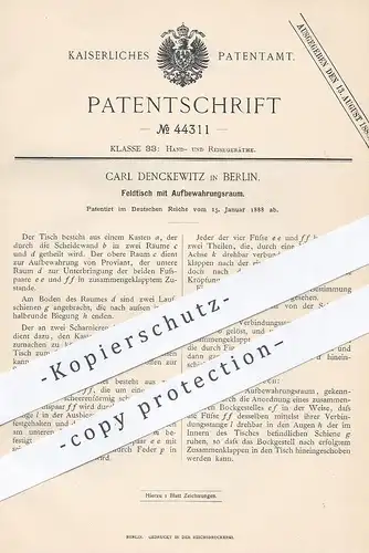 original Patent - Carl Denckewitz , Berlin , 1888 , Feldtisch mit Aufbewahrungsraum | Camping - Tisch | Tischler !!!