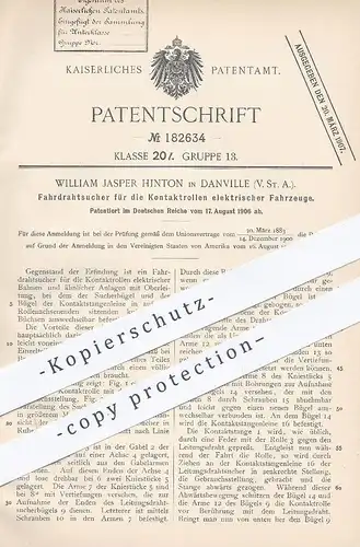 original Patent - William Jasper Hinton , Danville USA , 1906 , Fahrdrahtsucher für elektrische Fahrzeuge | Straßenbahn