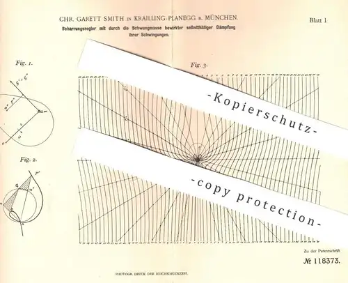 original Patent - Chr. Garett Smith , München / Krailling Planegg , 1899 , Beharrungsregler mit Dämpfung d. Schwingungen