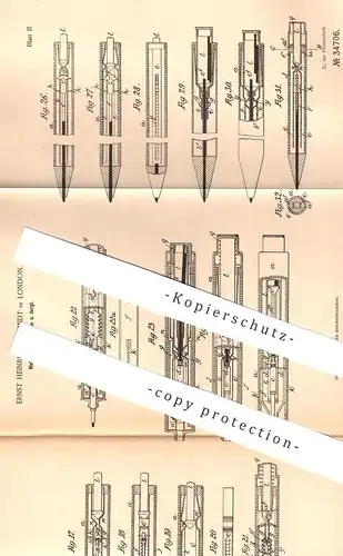 original Patent - Ernst Heinrich Schmidt , London , England , 1885 , Halter für Bleistift | Bleistifthalter , Füllhalter