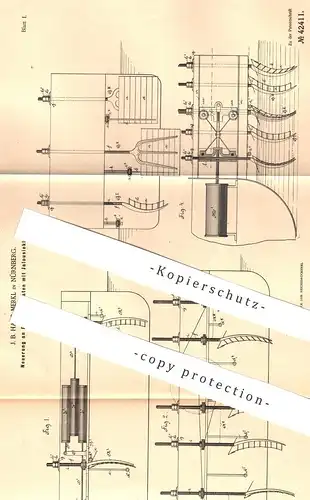 original Patent - J. B. Hans Merkl , Nürnberg , 1887 , Ruderapparat mit Jalousieklappen | Ruder , Rudern , Schiff , Boot