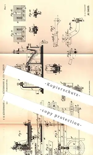 original Patent - F. H. Küstermann & Co. Berlin , 1885 , Lettern - Gießmaschine | Letter , Druck , Druckpresse , Presse