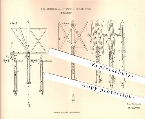 original Patent - Frz. Ludwig von Hirsch in Düsseldorf , 1895 , Zeitungshalter , Zeitung , Zeitungen , Haushalt , Halter