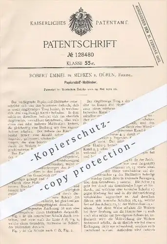 original Patent - Robert Emmel in Merken bei Düren , 1901 , Papierstoff - Holländer , Papier , Stoff , Walze , Walzen
