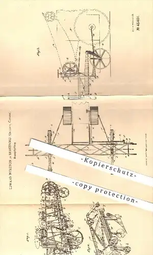 original Patent - Edward Ingleton in Brantford , Ontario , Kanada , 1888 , Dampfpflug , Pflug , Pflügen , Landwirtschaft