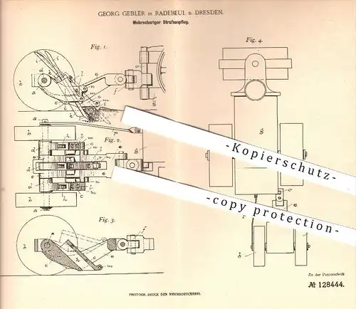 original Patent - G. Gebler , Radebeul / Dresden , 1901 , Mehrschariger Straßenpflug , Pflug , Pflügen , Landwirtschaft