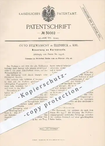 original Patent - Otto Syllwasschy in Ellerbeck / Kiel , 1884 , Karussell , Jahrmarkt , Sport , Rummel , Spielzeug !!!