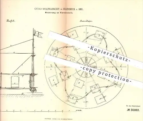 original Patent - Otto Syllwasschy in Ellerbeck / Kiel , 1884 , Karussell , Jahrmarkt , Sport , Rummel , Spielzeug !!!