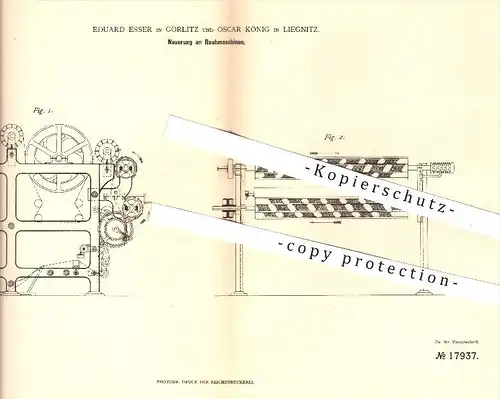 original Patent - Eduard Esser in Görlitz und Oscar König in Liegnitz , 1881 , Rauhmaschinen , Rauhmaschine , Drucken