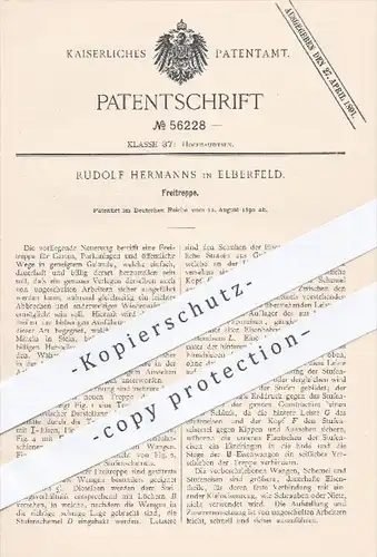 original Patent - Rudolf Hermanns in Elberfeld , 1890 , Freitreppe für Garten , Park / Treppe , Treppen , Hochbau !!!