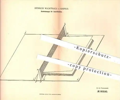 original Patent - Heinrich Wichterich in Krefeld , 1894 , Sammelmappe für Schriftstücke , Mappe , Mappen , Buchbinder !!