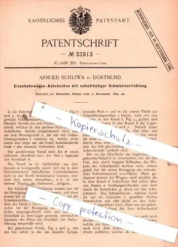 Original Patent  - Arnold Schliwa in Dortmund , 1884 , Eisenbahnbetrieb !!!