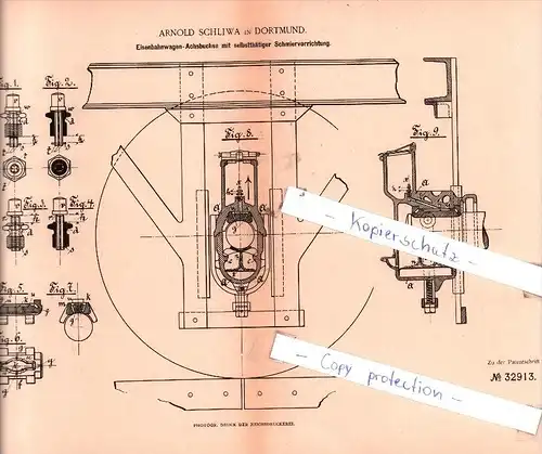 Original Patent  - Arnold Schliwa in Dortmund , 1884 , Eisenbahnbetrieb !!!