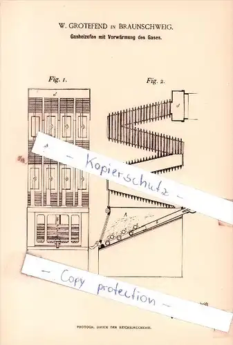 Original Patent  - W. Grotefend in Braunschweig , 1894 , Heizungsanlagen !!!