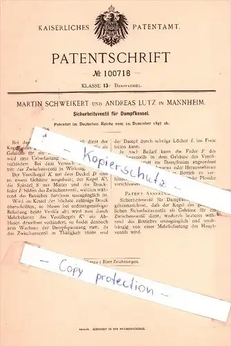 Original Patent  - Martin Schweikert und Andreas Lutz in Mannheim , 1897 , Dampfkessel !!!