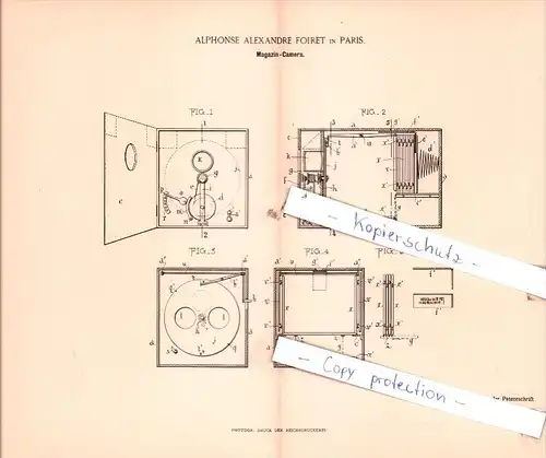 Original Patent  - Alphonse Alexandre Foiret in Paris , 1893 , Magazin-Camera , Photographie , Fotoapparat !!!