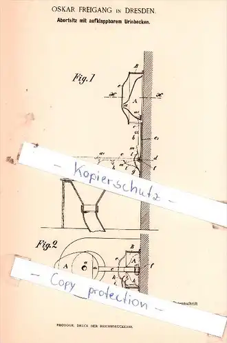 Original Patent  - Oskar Freigang in Dresden , 1893 , Abortsitz mit aufklappbarem Urinbecken !!!