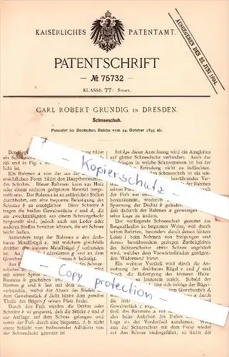 Original Patent  -  Carl Robert Grundig in Dresden , 1893 , Schneeschuh , Schnee , Ski !!!