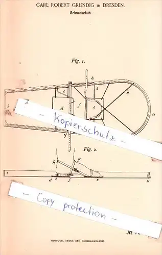 Original Patent  -  Carl Robert Grundig in Dresden , 1893 , Schneeschuh , Schnee , Ski !!!