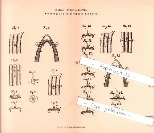 Original Patent  - R. Jesch & Co. in Leipzig , 1883 , Neuerungen an Kummeten !!!