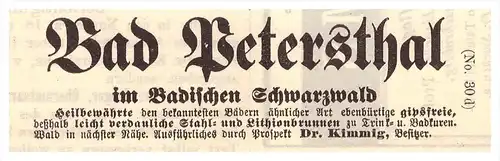 original Werbung - 1892 - Bad Peterstal - Griesbach i.Schwarzwald , Dr. Kimmig , Arzt , Apotheke , Kur !!!