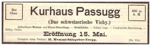 original Werbung - 1892 - Bad und Kurhaus Passugg , Chur , Churwalden  , Kur , Arzt , Apotheke  !!!