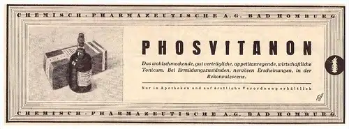 original Werbung - 1935 - Phosvitanon , Tonicum , Bad Homburg , Arzt , Apotheke !!