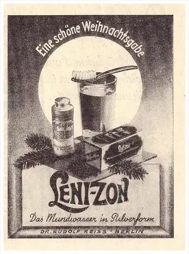 original Werbung - 1938 - LENI-ZON , Mundwasser in Pulverform , Dr. Reiss , Berlin , Arzt , Apotheke !!