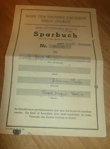 altes Sparbuch Könnern a. Saale , 1946 - 1947 , Bernburg , Halle , Sparkasse , Bank !!!