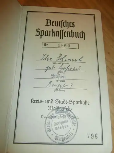 altes Sparbuch Stößen , 1940 - 1945 , Stößen , Weißenfels , Sparkasse , Bank !!!