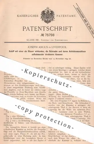 original Patent - Joseph Angus , Liverpool , England , 1893 , Schiff | Propeller , Antrieb , Schiffbau , Boot , Schiffe