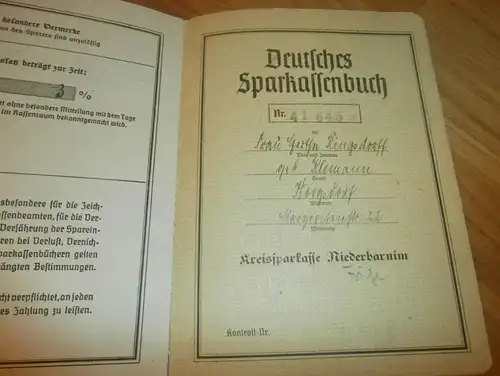 altes Sparbuch Niederbarnim , 1952 - 1953 , G. Ringsdorff geb. Kleemann in Borgsdorf , Sparkasse , Bank !!!
