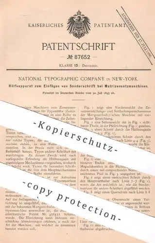 original Patent - National Typographic Company , New York , USA , 1895 , Matrizensetzmaschine | Setzmaschine , Letter