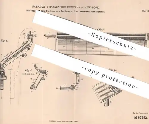 original Patent - National Typographic Company , New York , USA , 1895 , Matrizensetzmaschine | Setzmaschine , Letter