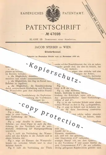 original Patent - Jacob Sperber , Wien , Österreich , 1888 , Gliederkessel | Kessel , Dampfkessel , Wasserkessel , Dampf