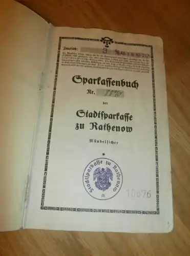altes Sparbuch Rathenow , 1938 - April 1945 , Arthur Spranger in Rathenow , Sparkasse , Bank !!!