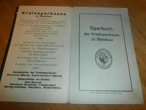 altes Sparbuch Beeskow , 1933 - 1945 , S. Harlos in Beeskow , Sparkasse , Bank !!!