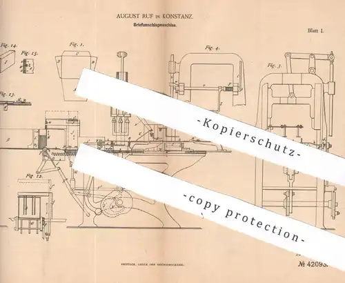 original Patent - August Ruf , Konstanz , 1887 , Briefumschlagmaschine | Briefumschlag , Kuvert , Papier , Papierfabrik