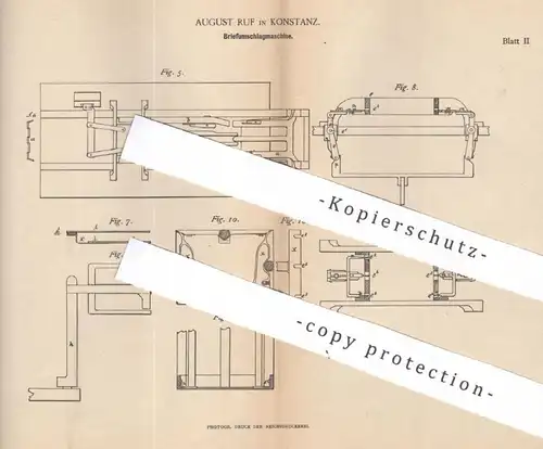 original Patent - August Ruf , Konstanz , 1887 , Briefumschlagmaschine | Briefumschlag , Kuvert , Papier , Papierfabrik