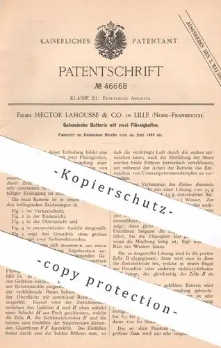 original Patent - Hector Lahousse & Co. , Lille , Frankreich | 1888 | Galvanische Batterie | Batterien , Akku