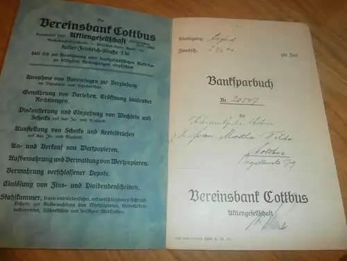 altes Sparbuch Cottbus , 1944 , Martha Wilde in Cottbus , Kämnitz Erben Cottbus , Sparkasse , Bank !!!